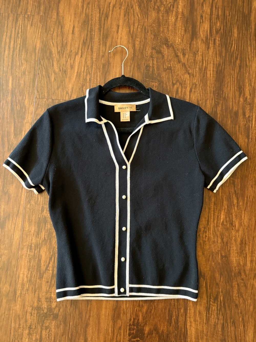 Bailey 44 Navy Short Sleeve Knit Polo Tee with White Trim